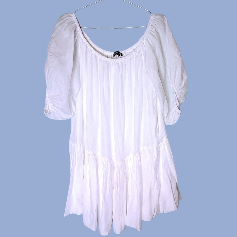 CQ by CQ White Dress Sz M/L Dress Puff Sleeve Tiered Ruffle‎ Boho Blouse ML